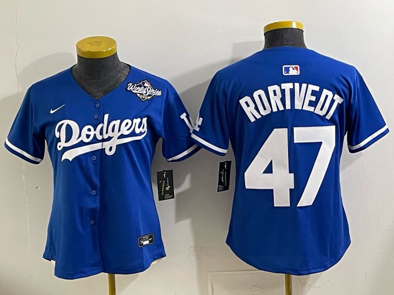Women 2025 Los Angeles Dodgers #47 Rortvedt Blue Game Nike MLB Jersey style 0011